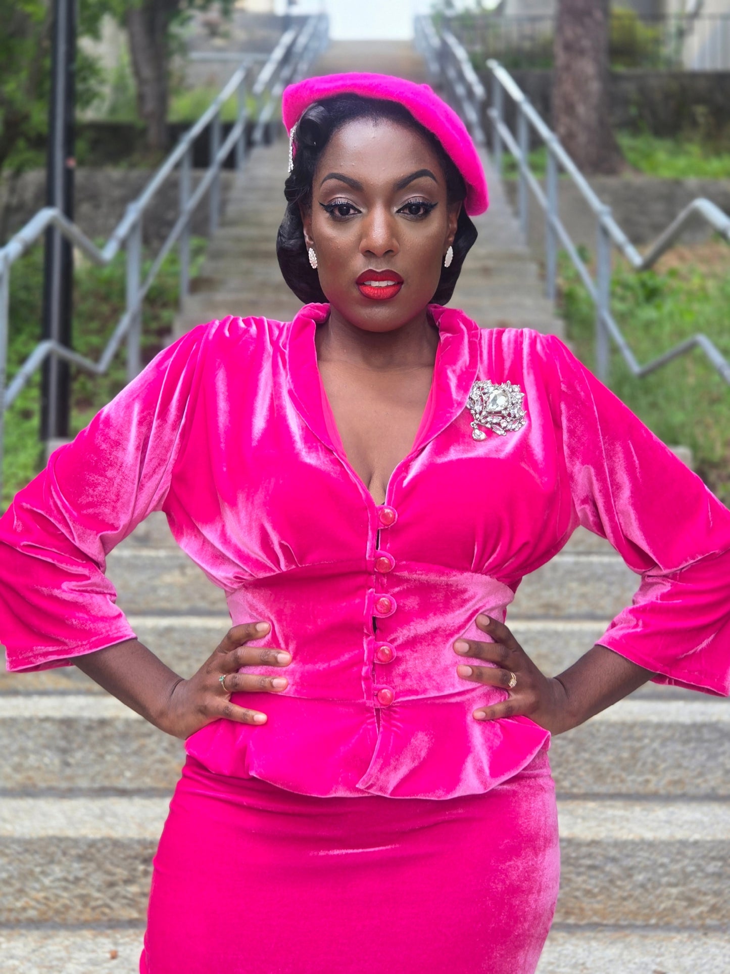 ROSE velvet suit - Fuchsia